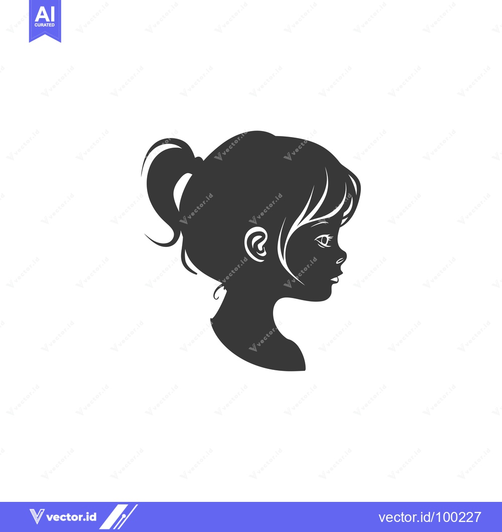 Premium Vector dari Silhouette of a young girl with a ponytail looking to the side