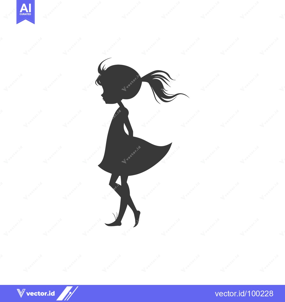 Premium Vector dari Silhouette of a Young Girl with a Ponytail Walking