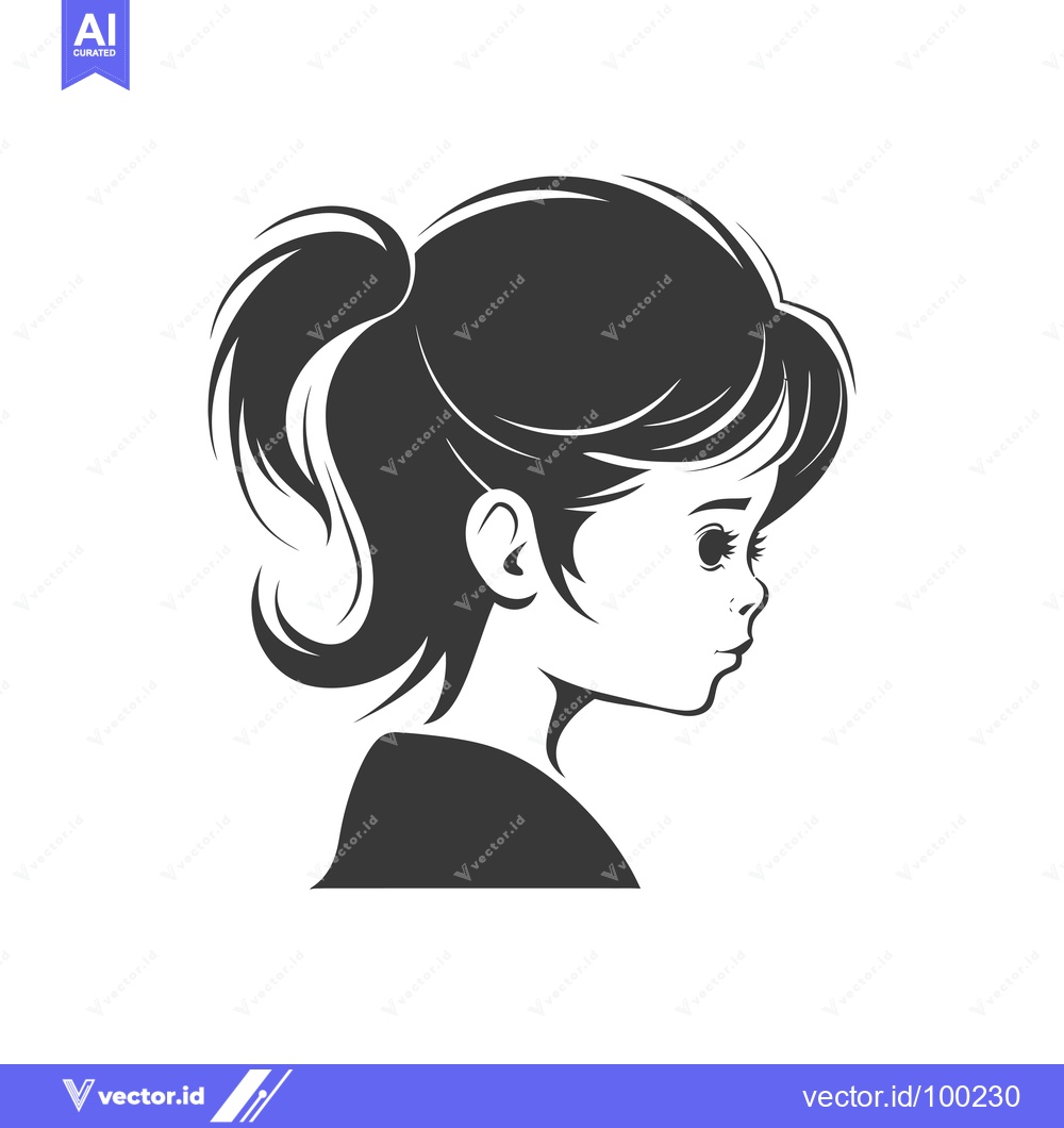 Premium Vector of Silhouette of a Young Girl with Hair Tied Back