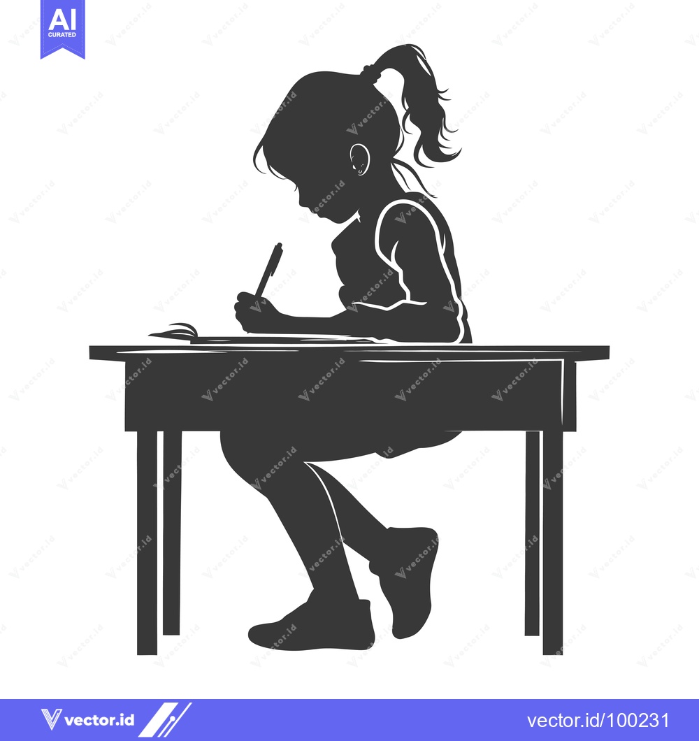 Premium Vector dari Silhouette of a young girl writing at a desk