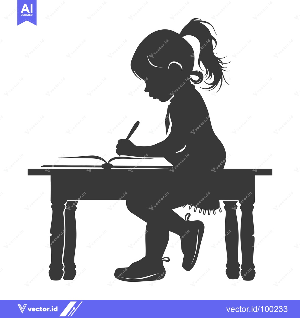Premium Vector of Silhouette of a young girl writing at a desk