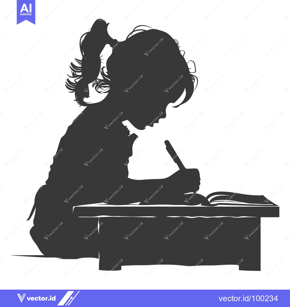 Premium Vector dari Silhouette of a young girl writing at a desk