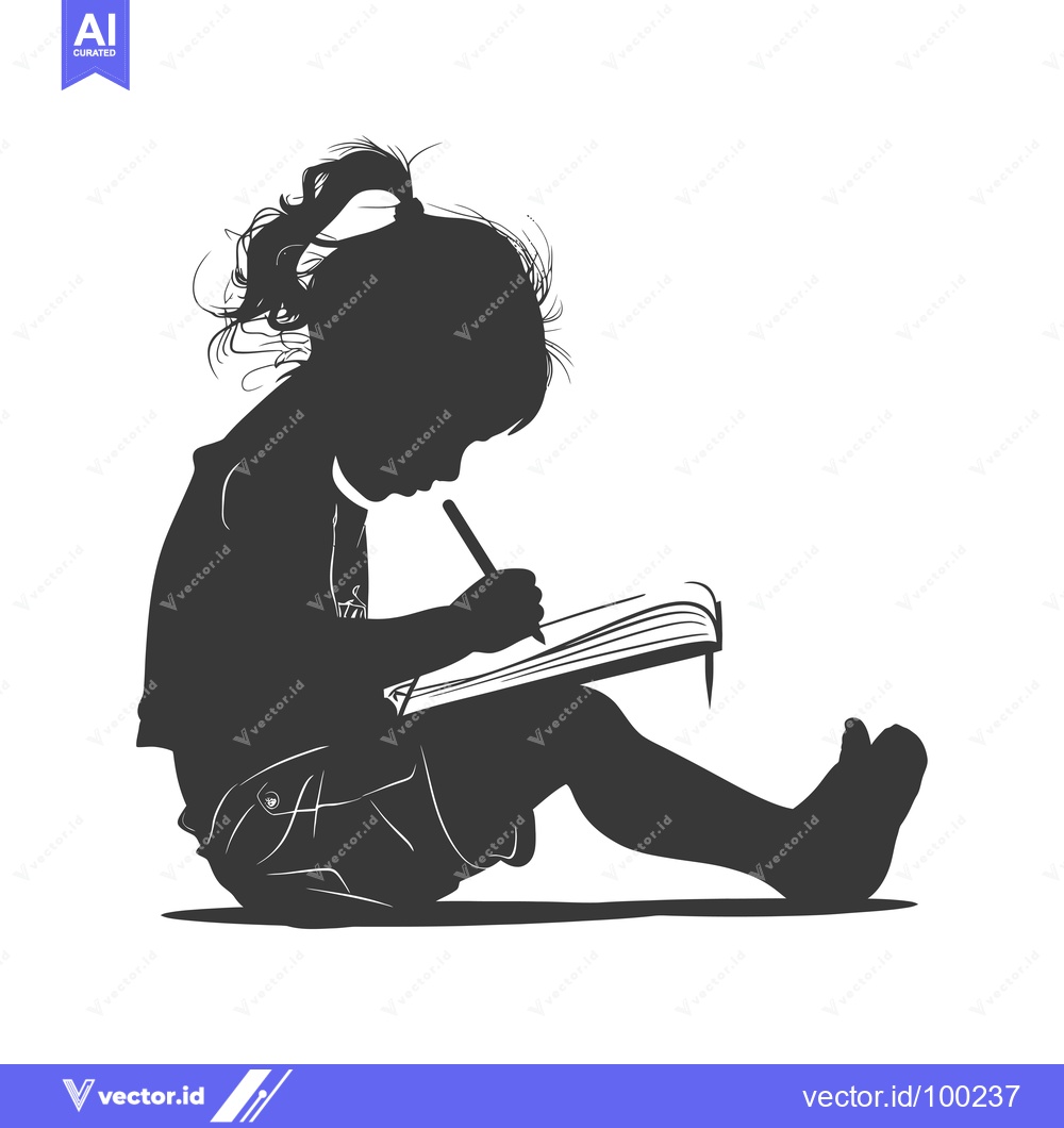 Premium Vector dari Silhouette of a Young Girl Writing in a Book