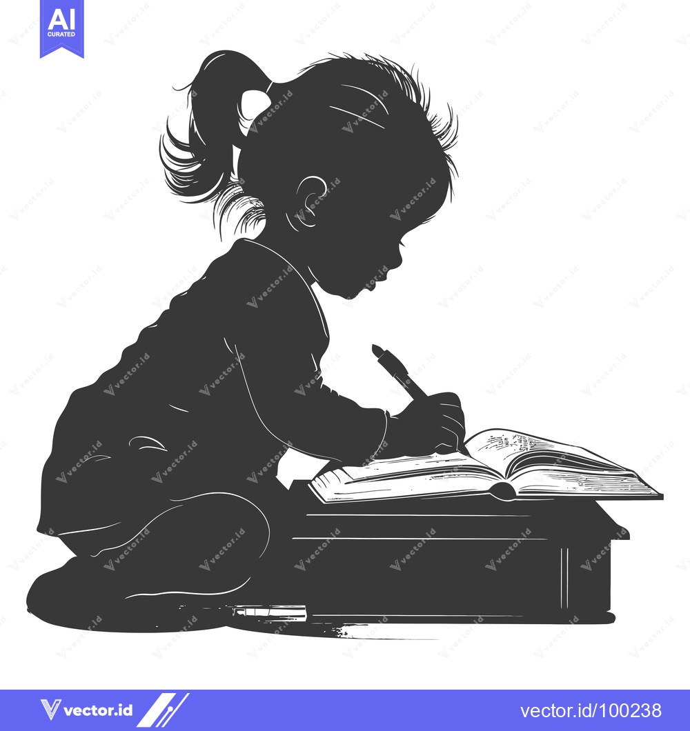 Premium Vector dari Silhouette of a Young Girl Writing in a Book