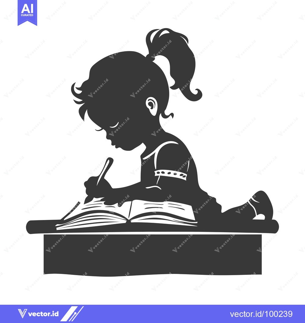 Premium Vector dari Silhouette of a young girl writing in a book