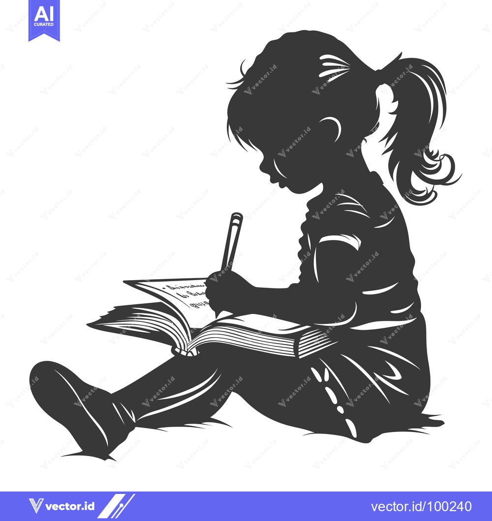 Premium Vector of Silhouette of a Young Girl Writing in a Book