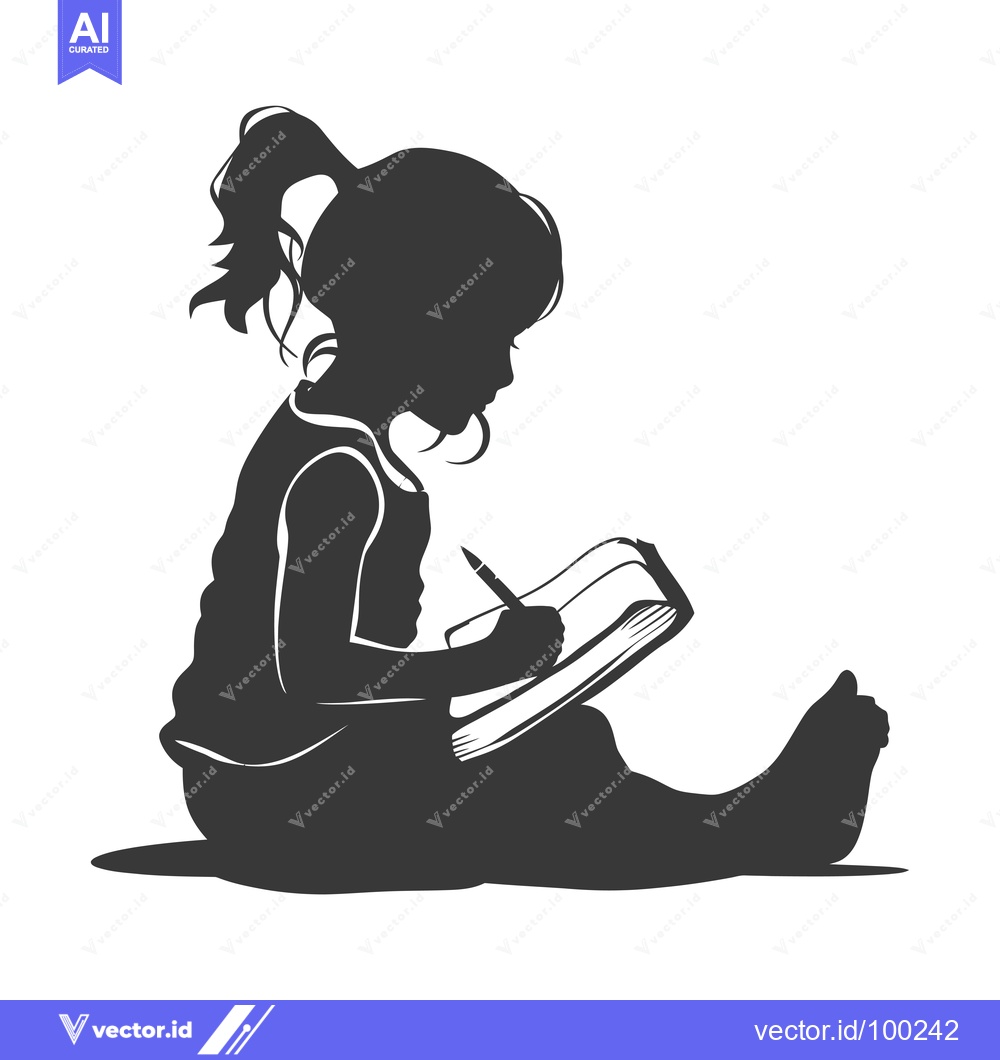 Premium Vector dari Silhouette of a Young Girl Writing in a Notebook