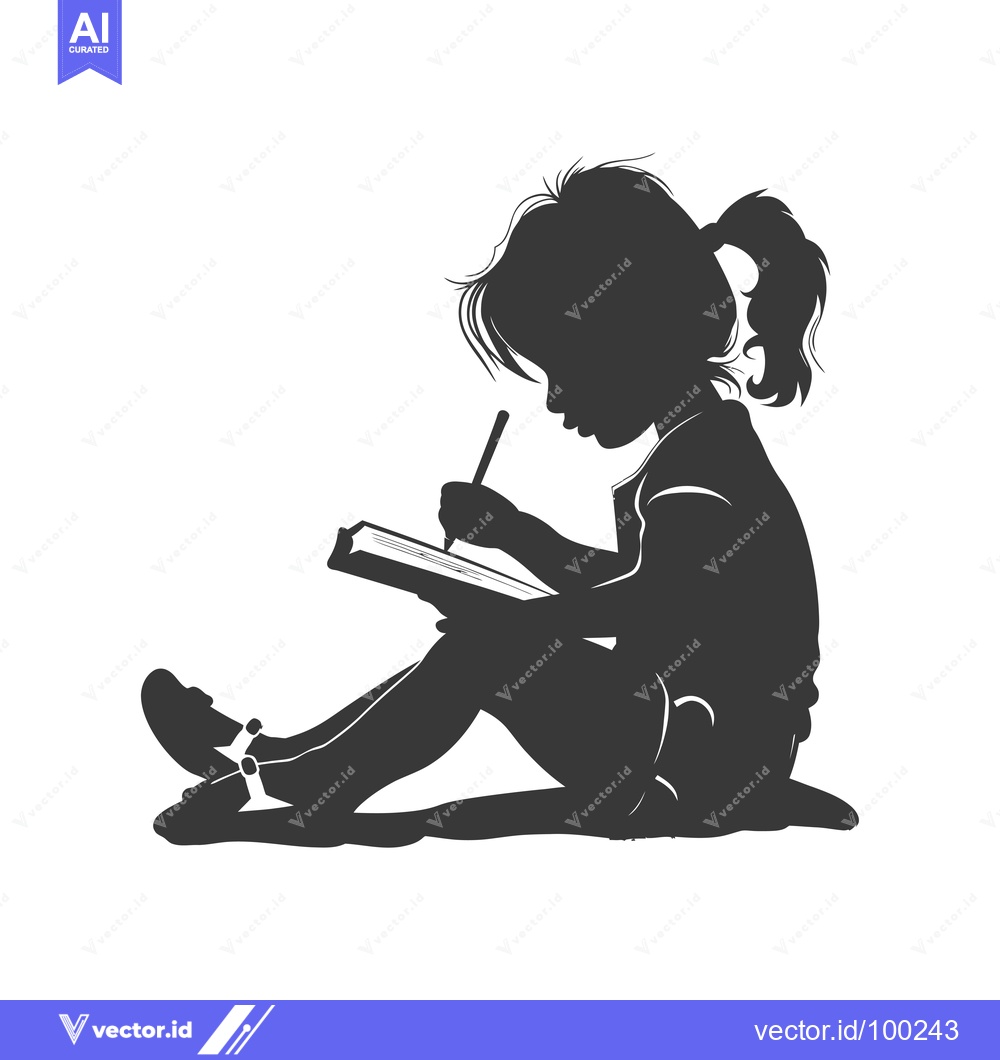 Premium Vector dari Silhouette of a Young Girl Writing in a Notebook