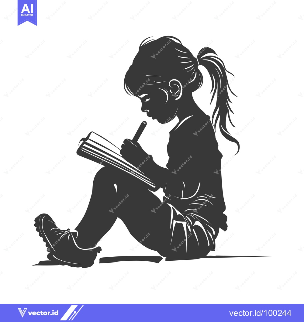 Premium Vector of Silhouette of a Young Girl Writing in a Notebook