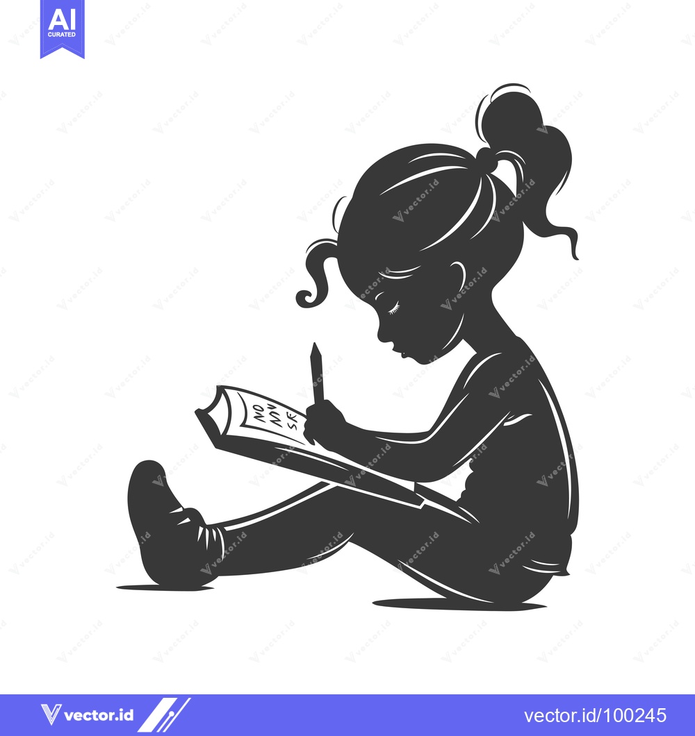 Premium Vector dari Silhouette of a Young Girl Writing in a Notebook