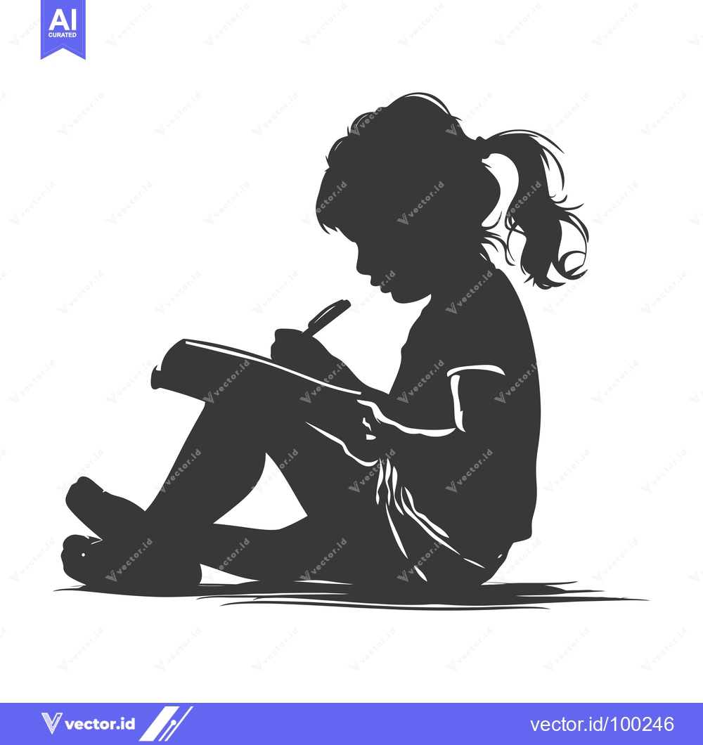 Premium Vector of Silhouette of a Young Girl Writing in a Notebook