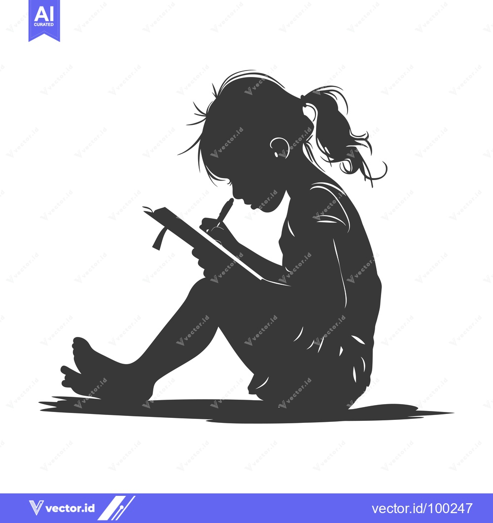 Premium Vector dari Silhouette of a Young Girl Writing in a Notebook