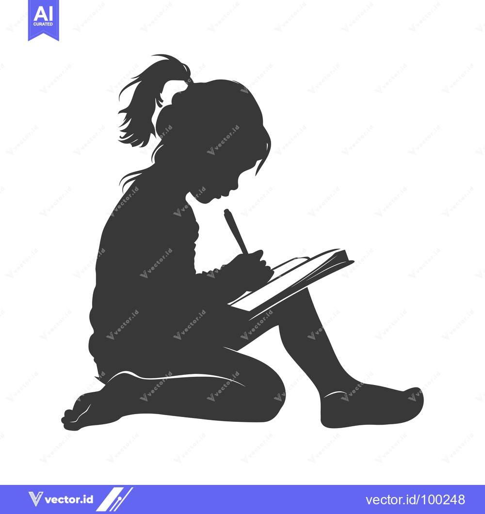 Premium Vector dari Silhouette of a Young Girl Writing in a Notebook