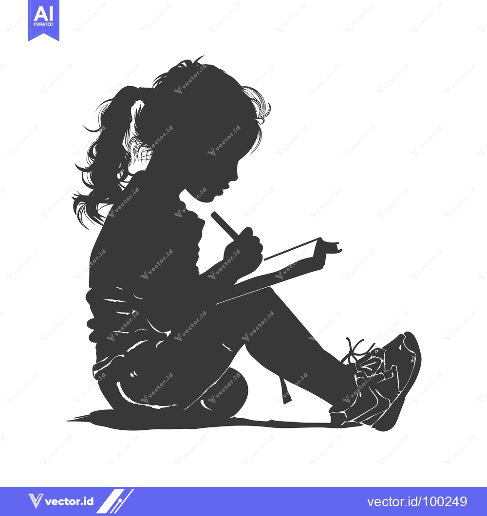 Premium Vector dari Silhouette of a young girl writing in a notebook