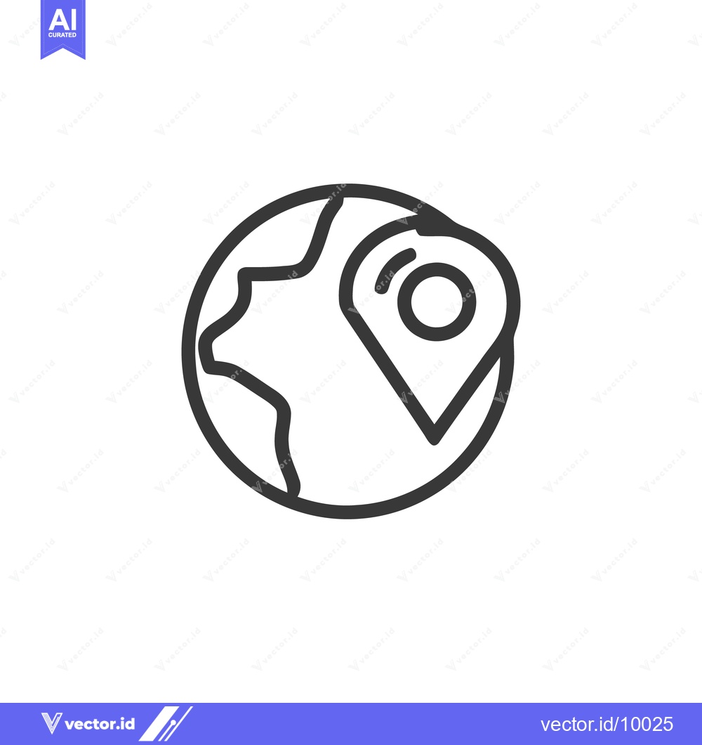 Premium Vector dari Global Positioning: Minimalist Line Art Icon of Earth with Location Pi