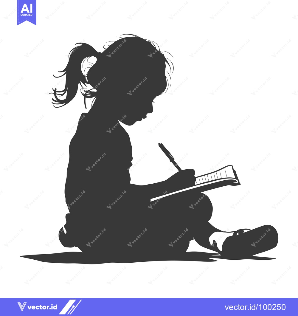 Premium Vector dari Silhouette of a Young Girl Writing in a Notebook