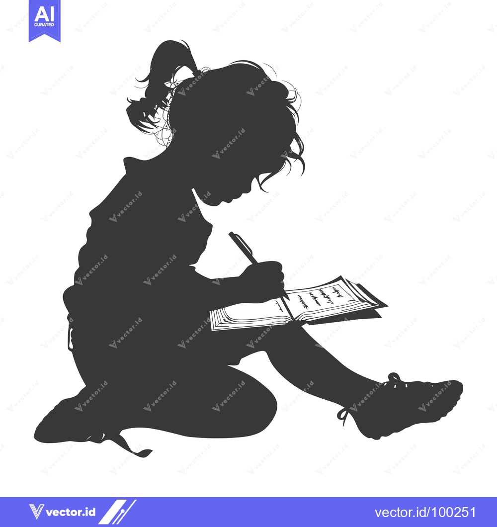 Premium Vector of Silhouette of a Young Girl Writing in a Notebook