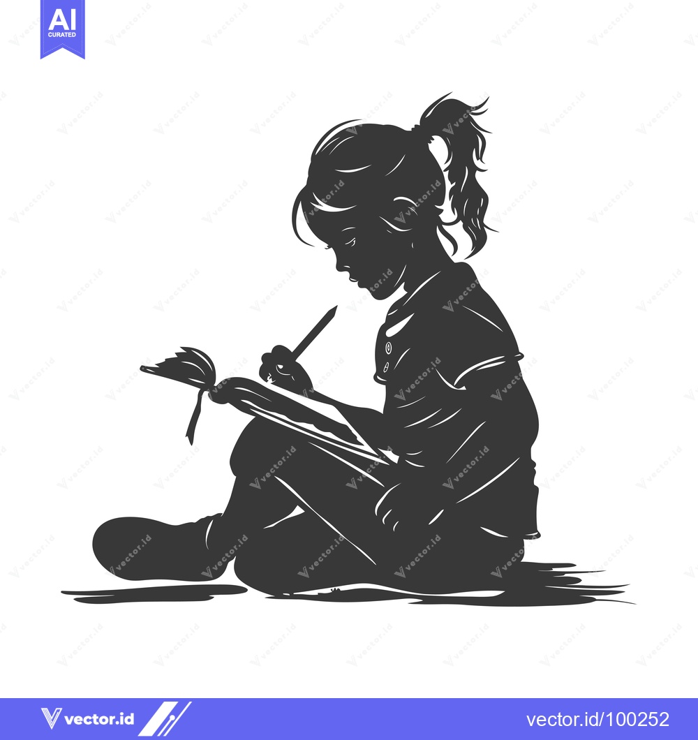 Premium Vector of Silhouette of a young girl writing in a notebook