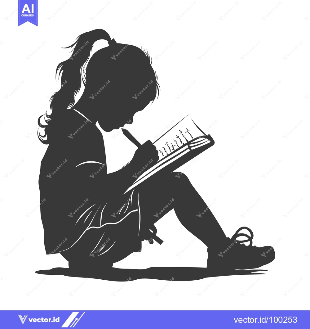 Premium Vector of Silhouette of a Young Girl Writing in a Notebook