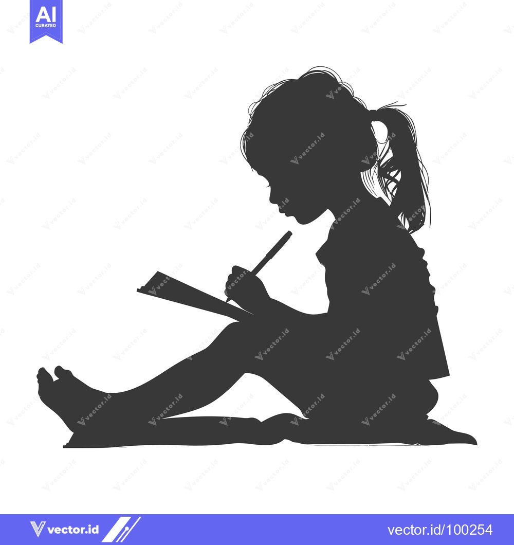 Premium Vector dari Silhouette of a Young Girl Writing in a Notebook