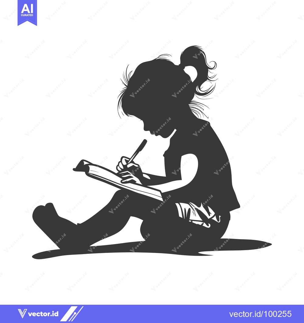 Premium Vector dari Silhouette of a Young Girl Writing in a Notebook