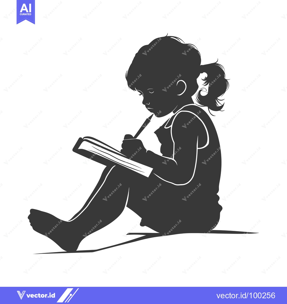 Premium Vector dari Silhouette of a Young Girl Writing in a Notebook