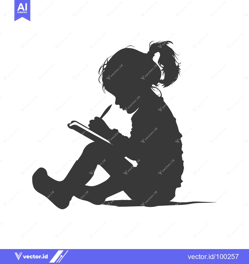 Premium Vector dari Silhouette of a Young Girl Writing in a Notebook
