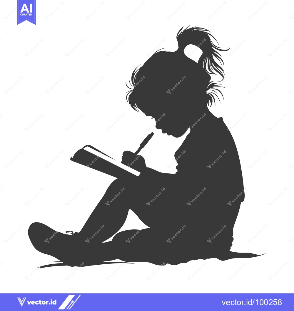 Premium Vector of Silhouette of a Young Girl Writing in a Notebook
