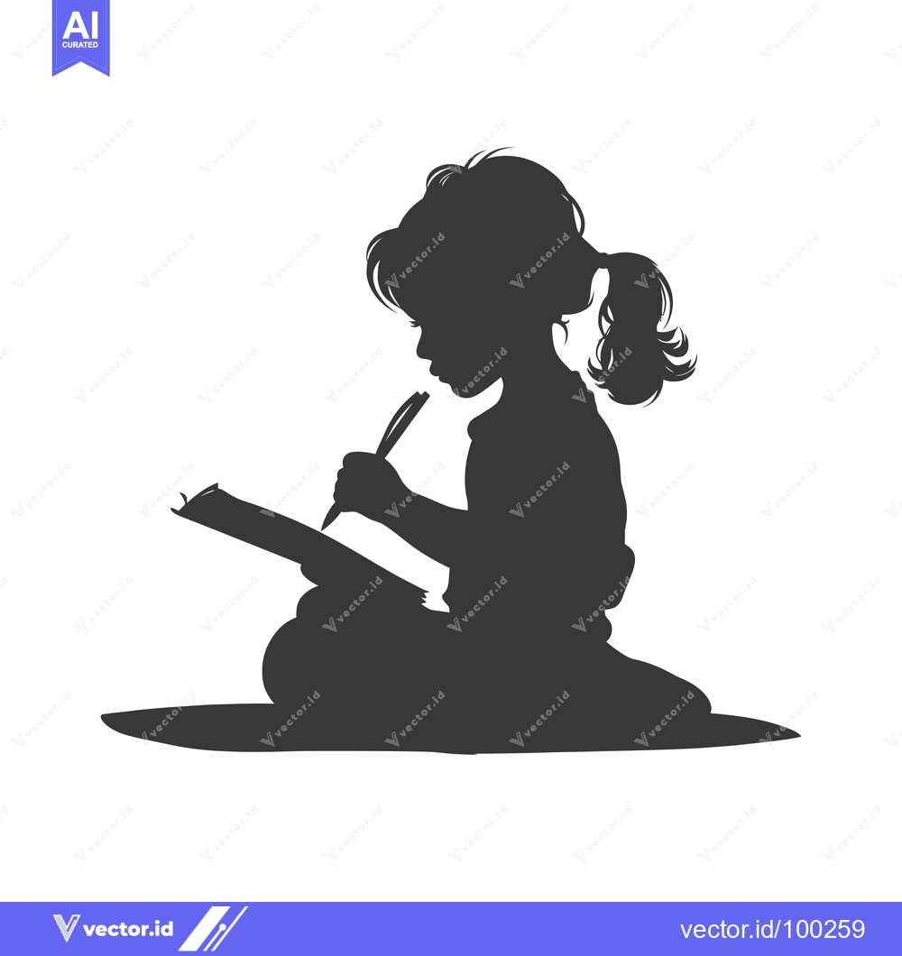 Premium Vector dari Silhouette of a Young Girl Writing in a Notebook