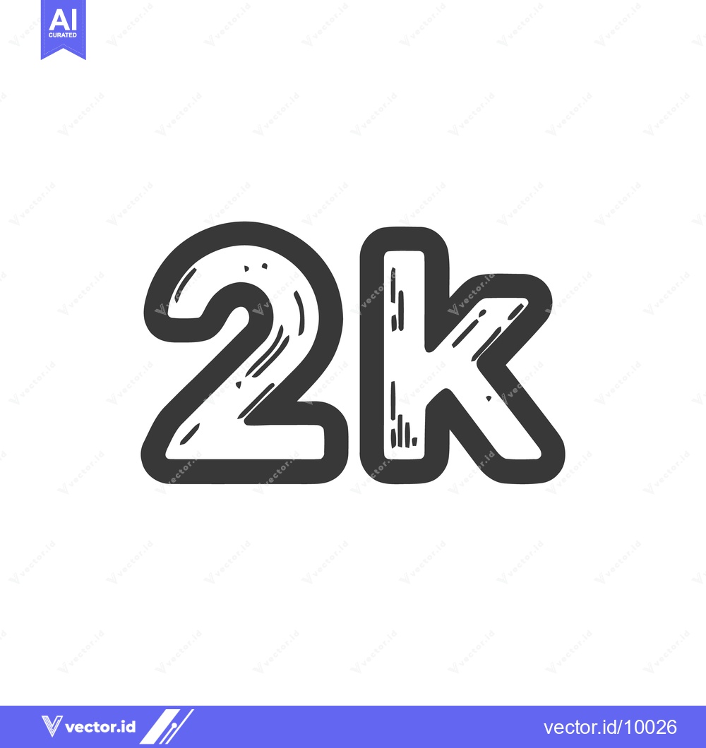 Premium Vector of Hand-drawn "2k" Graphic: Bold, Textured Typography on White Background
