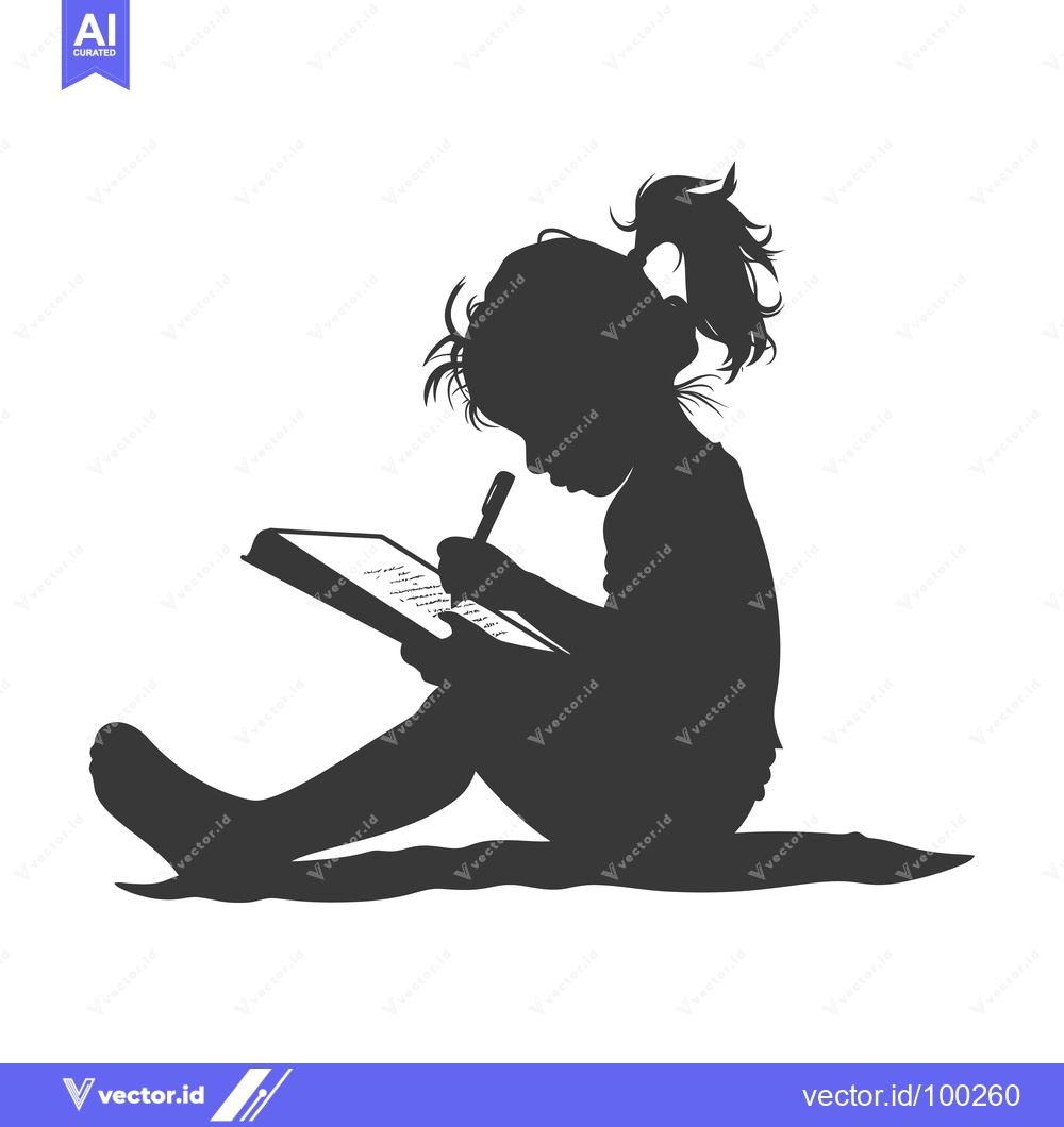 Premium Vector of Silhouette of a Young Girl Writing in a Notebook