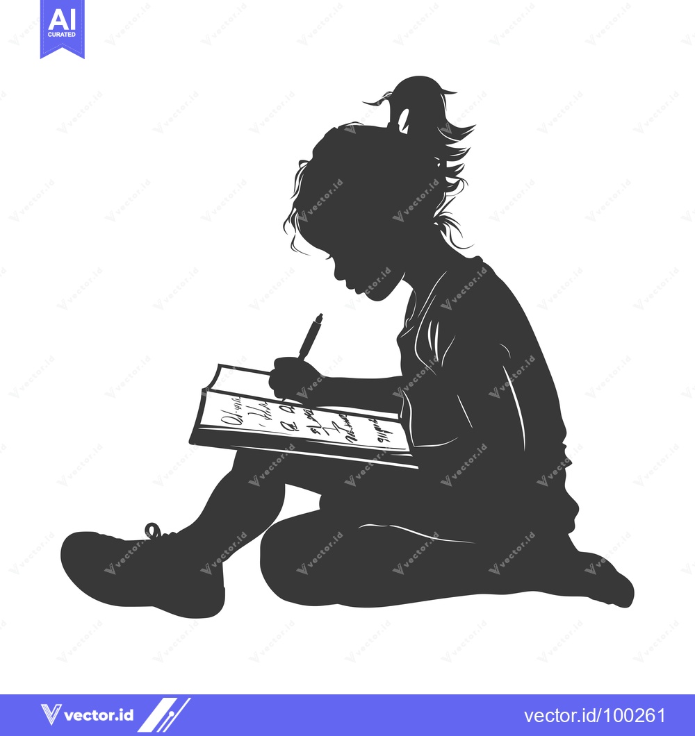 Premium Vector of Silhouette of a Young Girl Writing in a Notebook