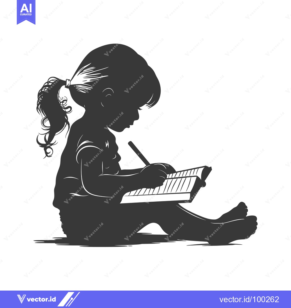 Premium Vector of Silhouette of a young girl writing in a notebook