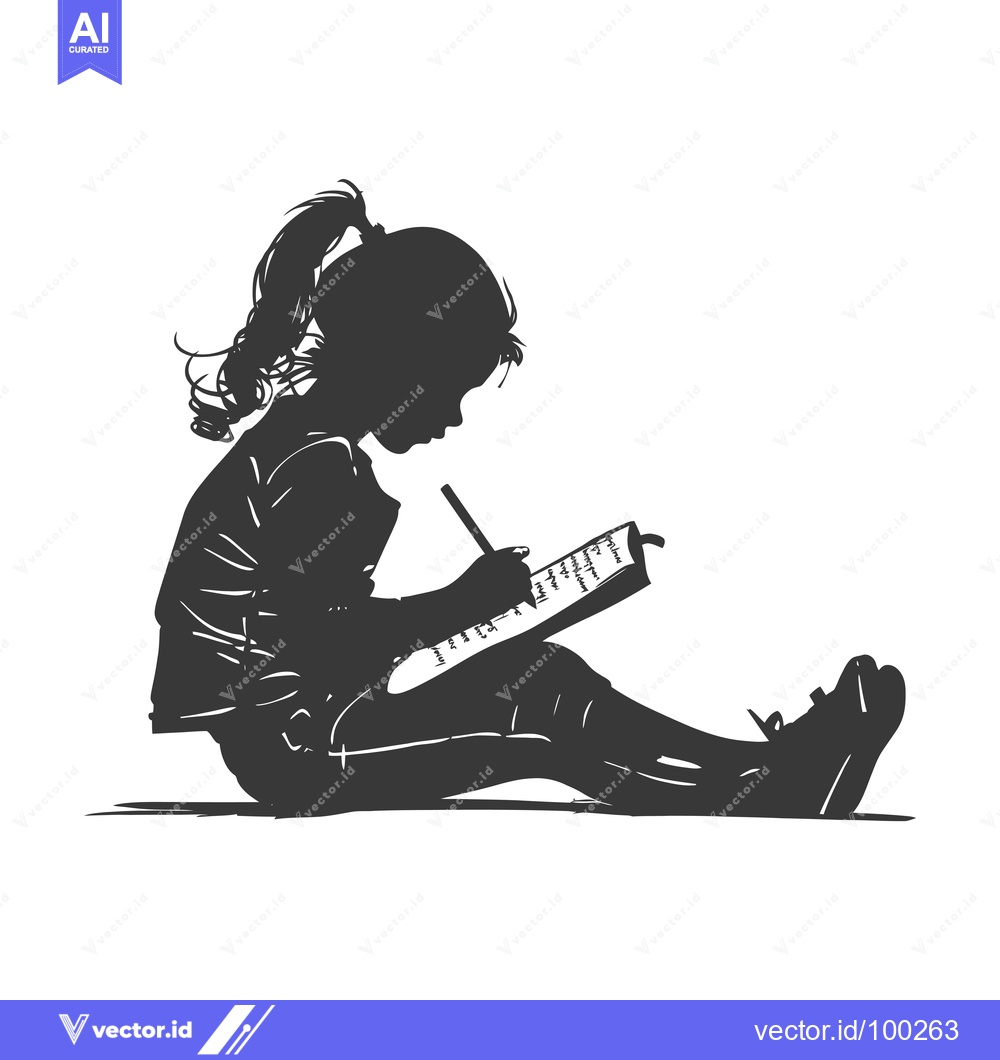 Premium Vector of Silhouette of a Young Girl Writing in a Notebook
