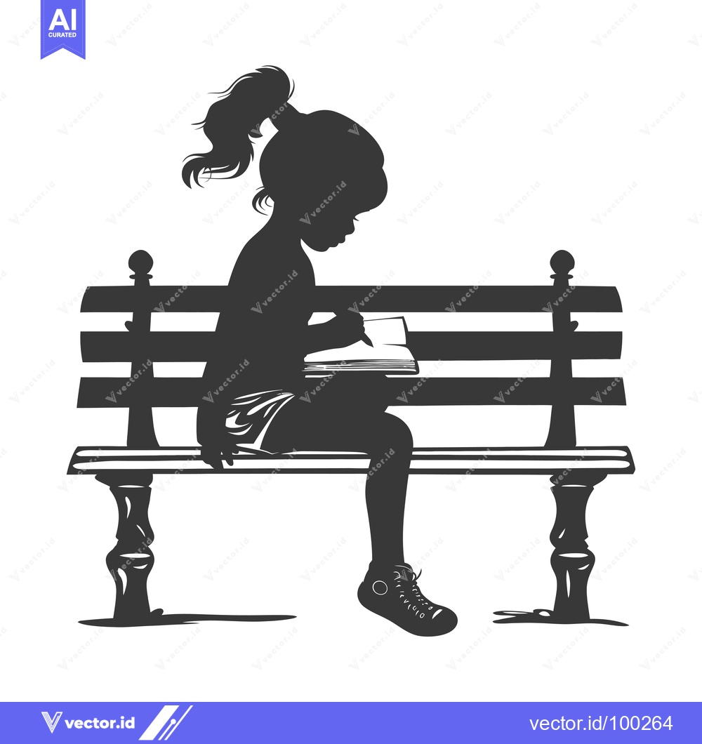 Premium Vector dari Silhouette of a young girl writing in a notebook while sitting on a pa