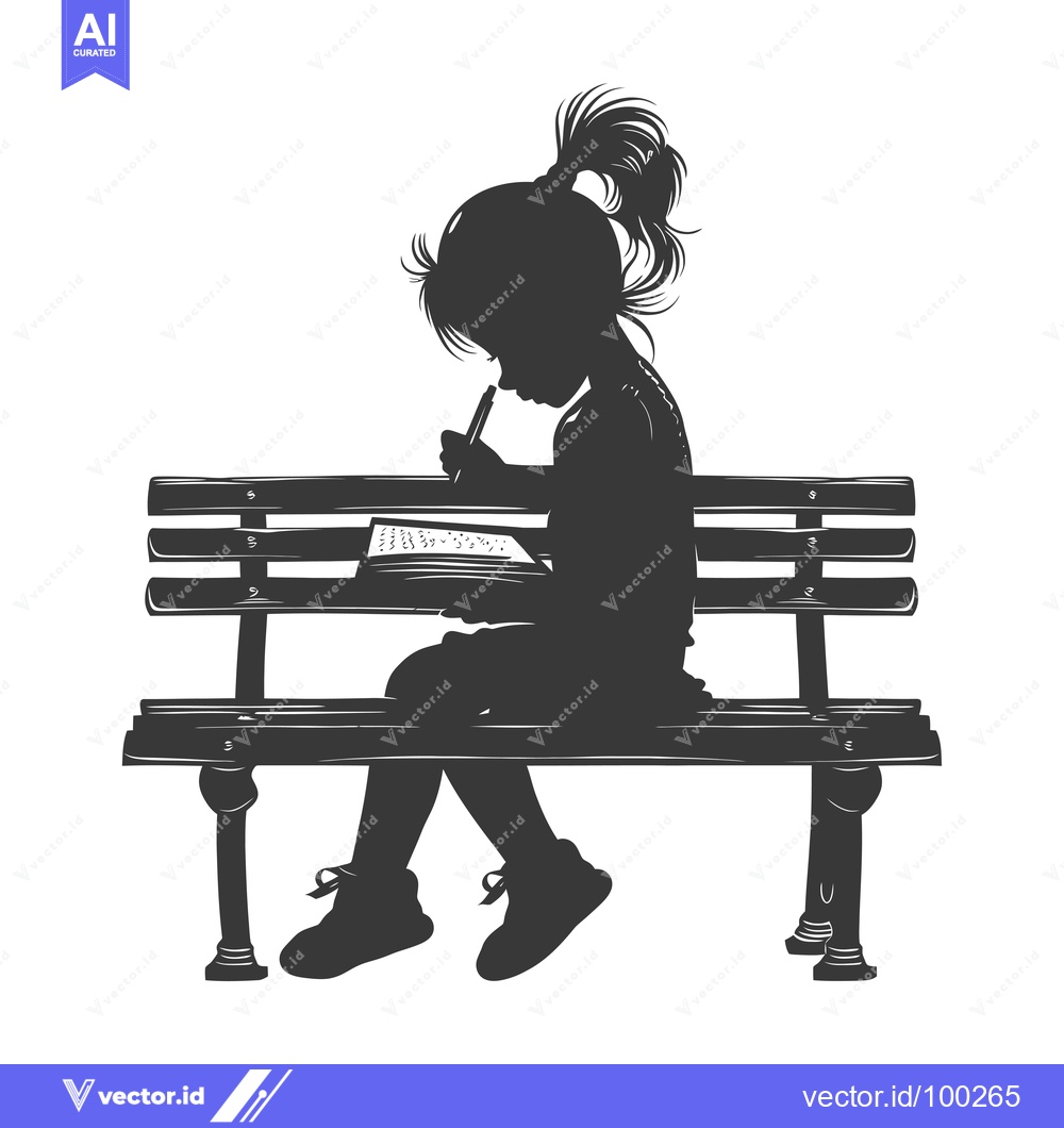 Premium Vector dari Silhouette of a Young Girl Writing on a Bench