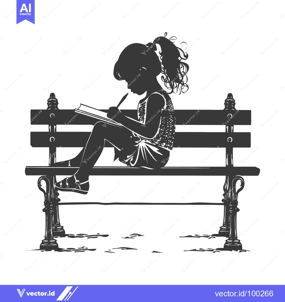 Premium Vector dari Silhouette of a Young Girl Writing on a Bench
