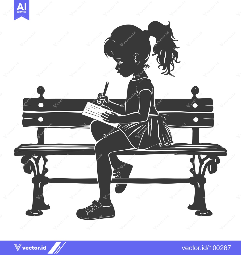 Premium Vector dari Silhouette of a Young Girl Writing on a Bench