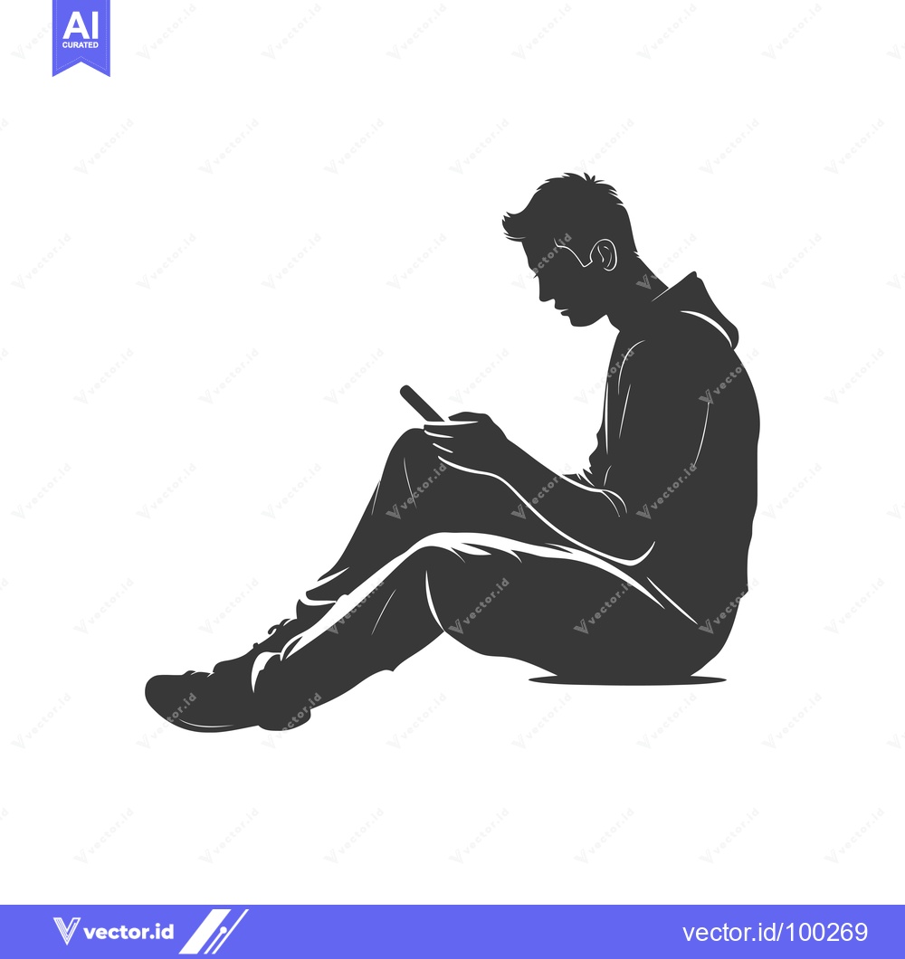 Premium Vector dari Silhouette of a Young Man Sitting and Using a Smartphone
