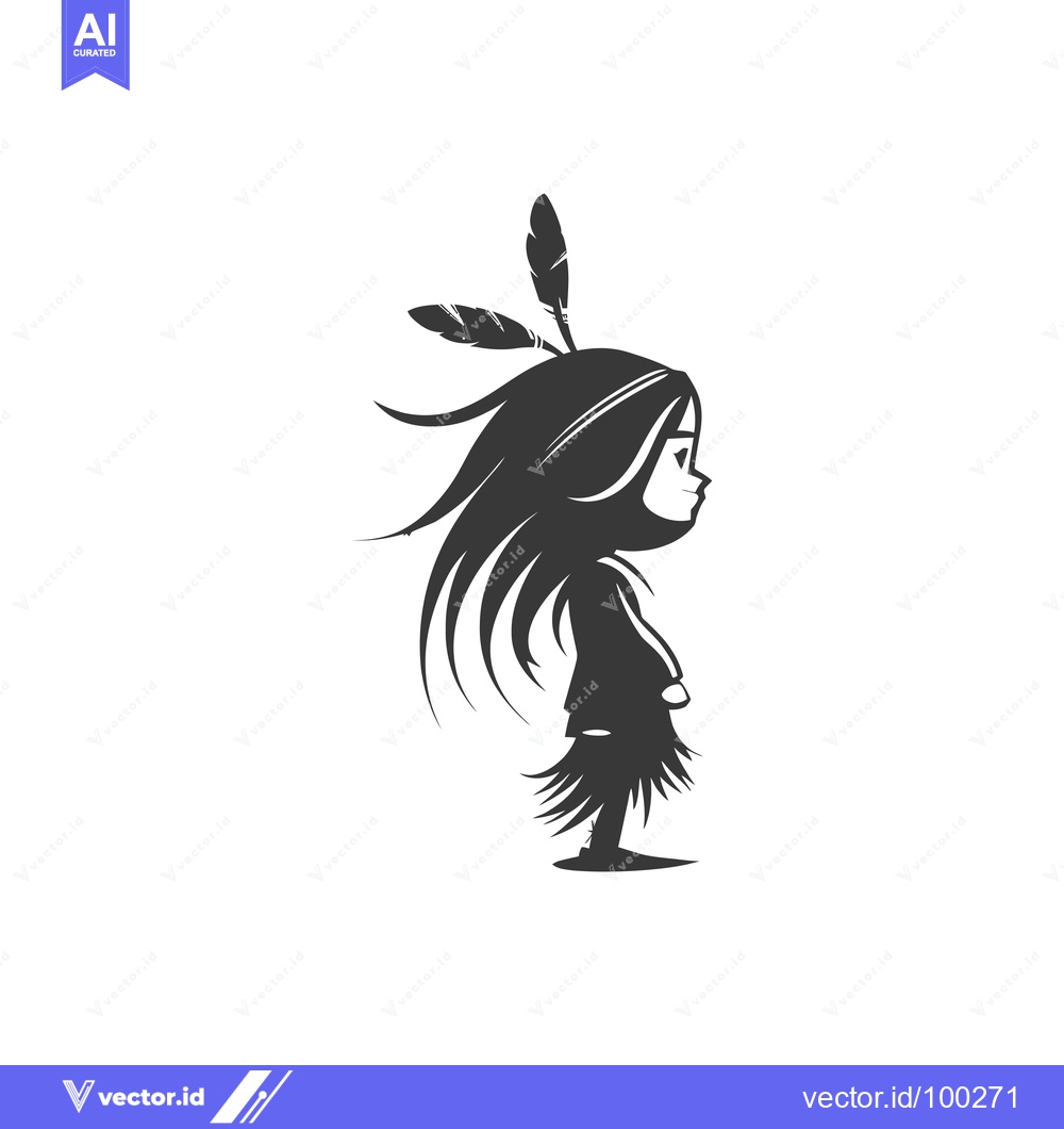 Premium Vector of Silhouette of a Young Native American Girl with Feathers in Her Hair