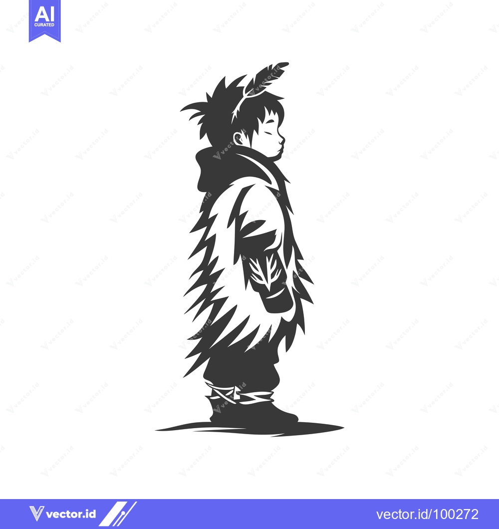 Premium Vector dari Silhouette of a Young Person in a Fur-Lined Coat with a Feather in The