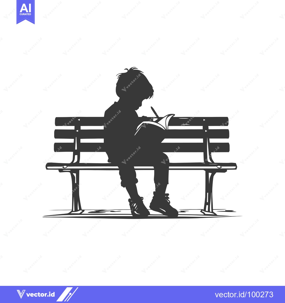 Premium Vector of Silhouette of a Young Person Studying on a Bench