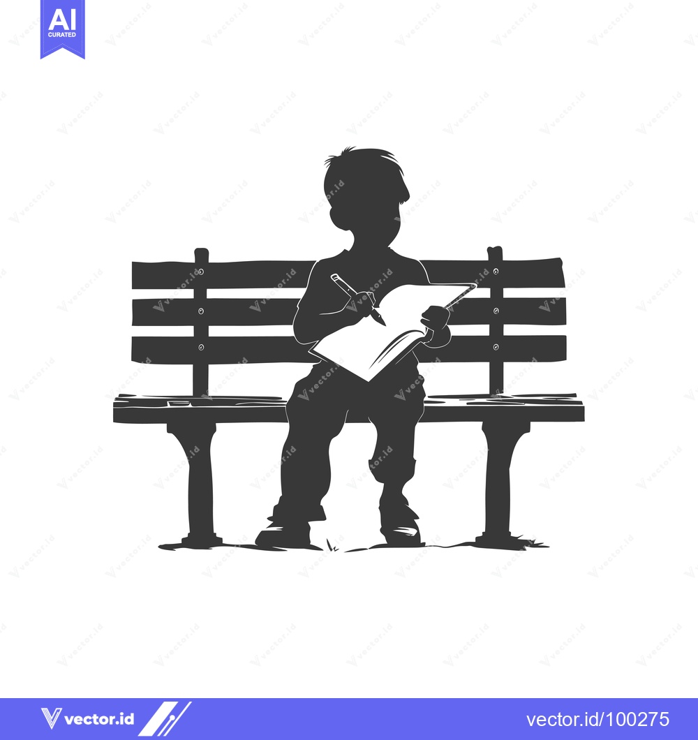 Premium Vector dari Silhouette of a Young Person Writing on a Bench
