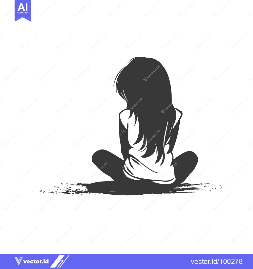 Premium Vector dari Silhouette of a Young Woman Sitting with Her Back Turned