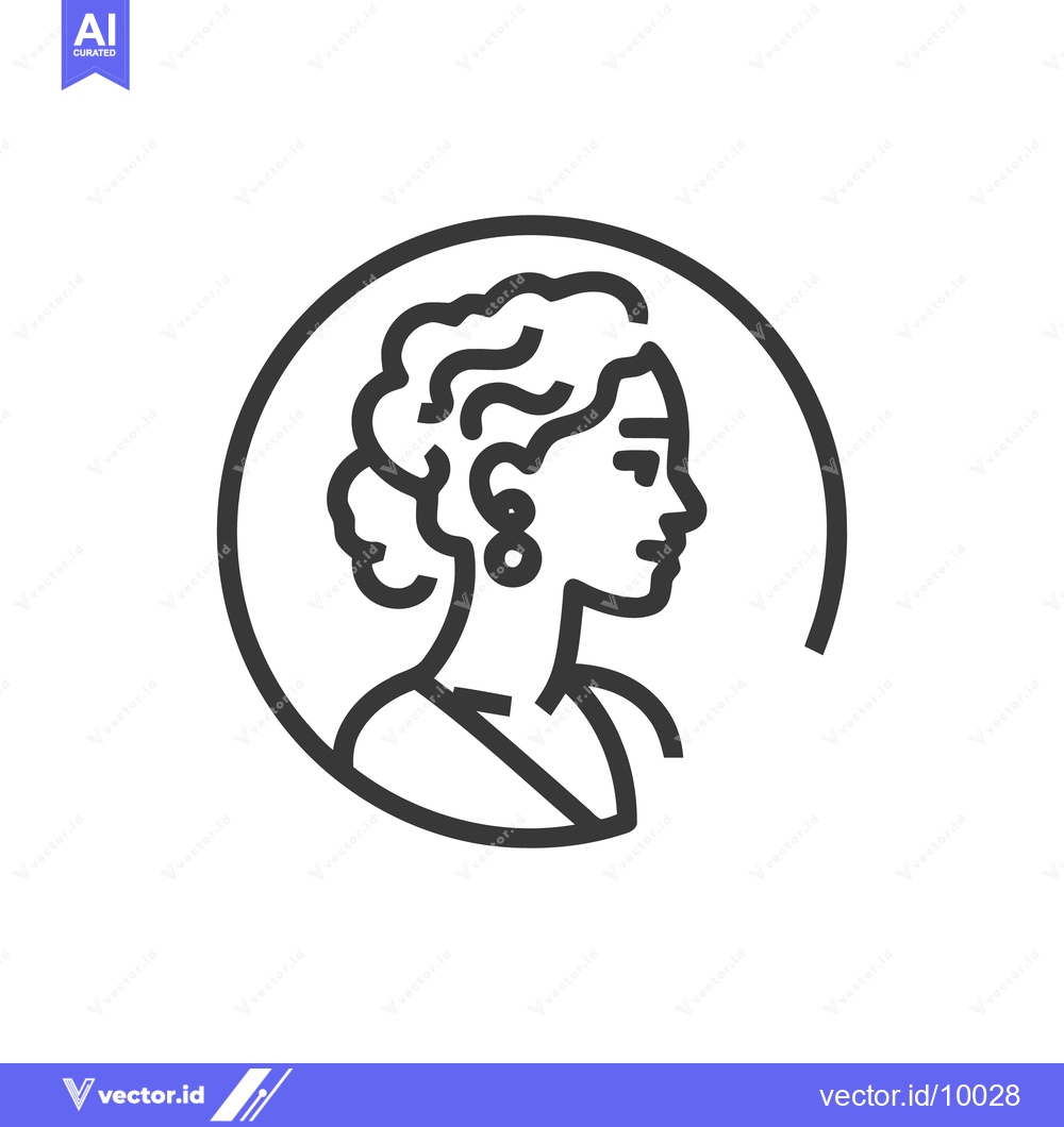 Premium Vector dari Elegant Line Art Profile: Woman with Curly Hair and Earrings in Circul