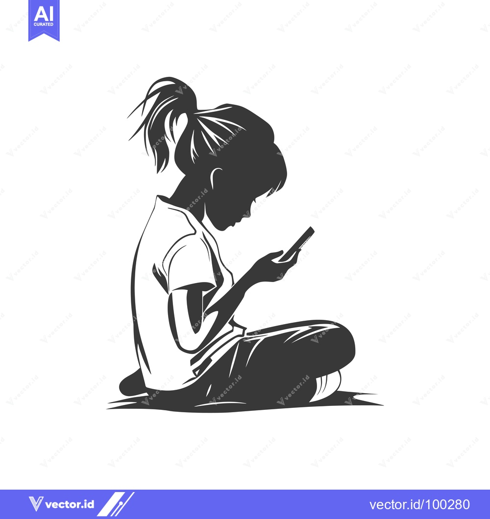 Premium Vector dari Silhouette of a Young Woman Using a Smartphone