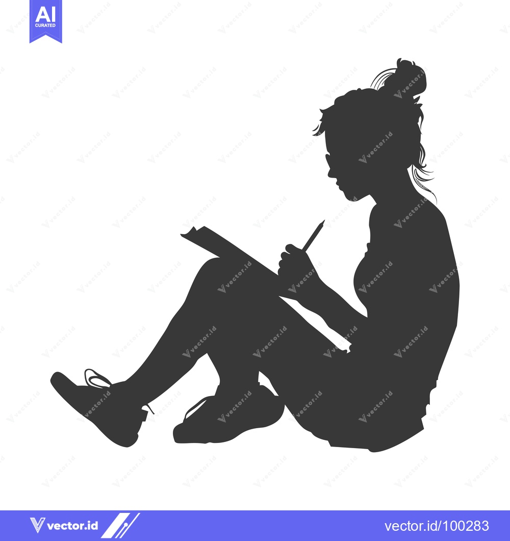 Premium Vector of Silhouette of a Young Woman Writing in a Notebook