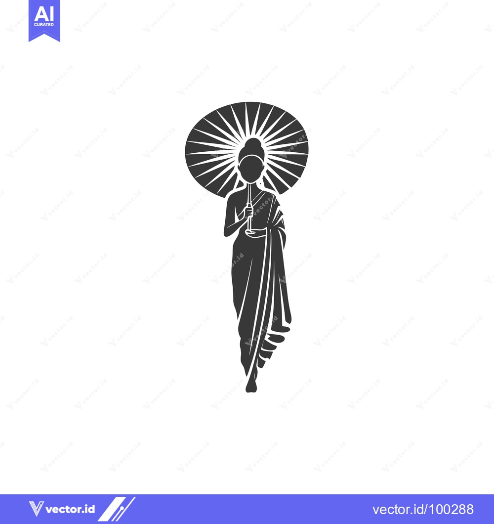 Premium Vector dari Silhouette of Buddha Holding an Umbrella
