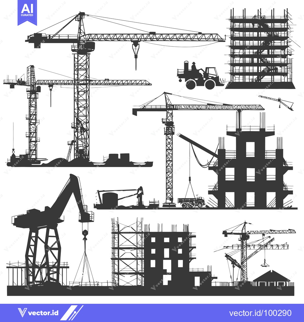 Premium Vector of Silhouette of Construction Cranes and Buildings Under Construction