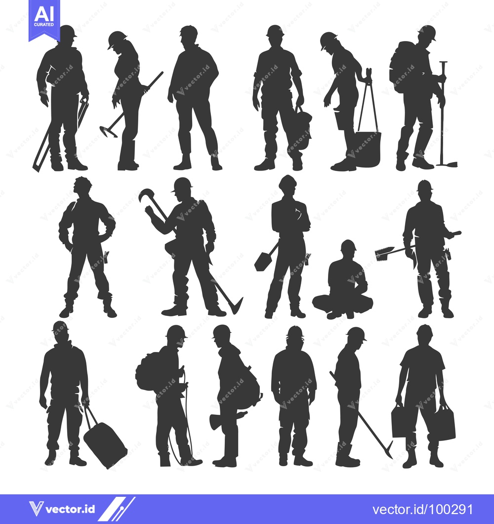 Premium Vector of Silhouette of Construction Workers with Tools and Equipment